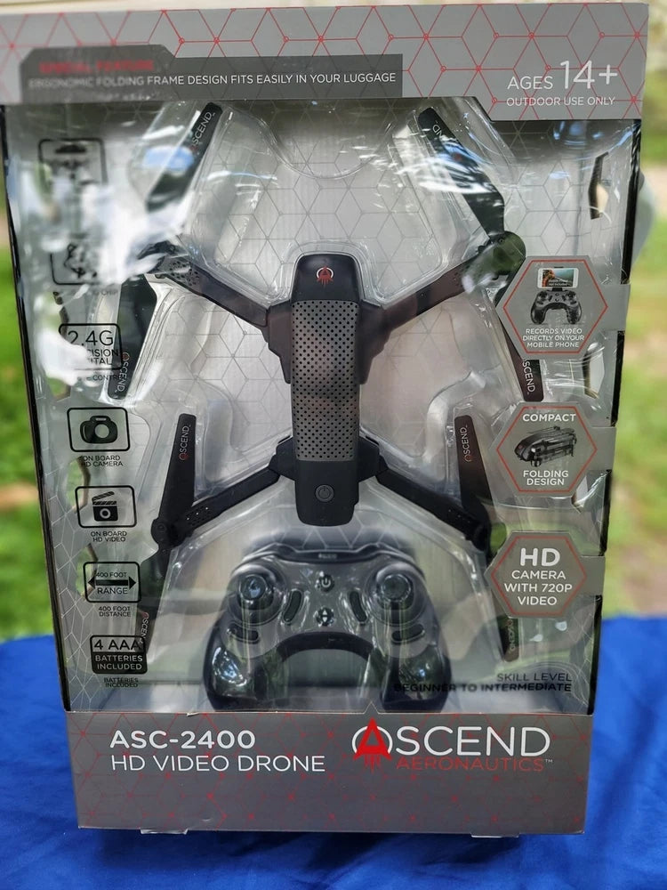 ASC-2400 Drone HD Camera Foldable RC Quadcopter Ascend Aeronautics 720P HD