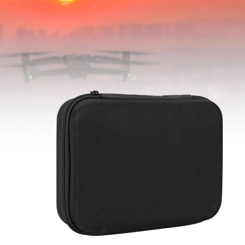 Black zippered travel drone carrying case, padded protective bag with handle loop