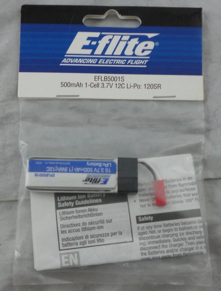 E-Flite 500mah 1S 3.7V 12C Lithium Polymer (Lipo) Battery fits 120SR EFLB5001S Battery