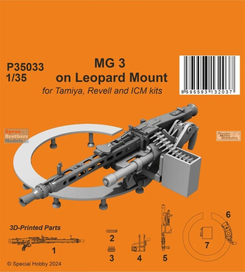 1:35 MG 3 on leopard mount model kit parts on sprue frame, gray