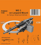 1:35 MG 3 on leopard mount model kit parts on sprue frame, gray