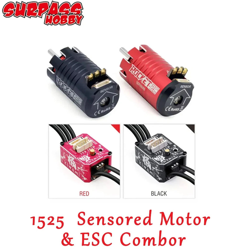 Sensored brushless motor and ESC combo, red and black units with connectors