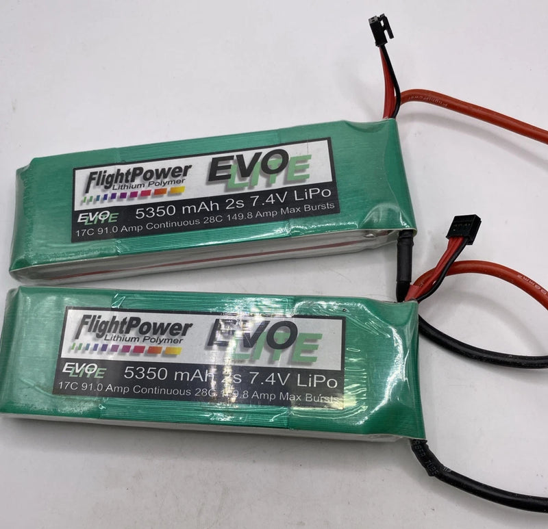 2 Evo Lite 5350 mAh 2s 7.4v LiPo Flight Power Lithium Polymer Batteries Battery