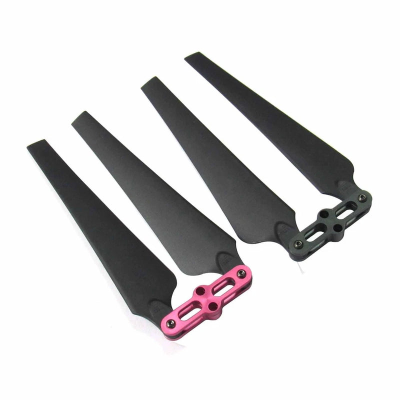 Foldable propeller CNC adapter set with black blades and pink aluminum mounts