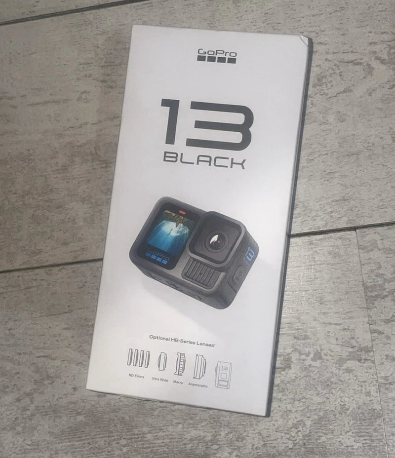 GoPro HERO13 Black action camera retail box with camera pictured and 13 label