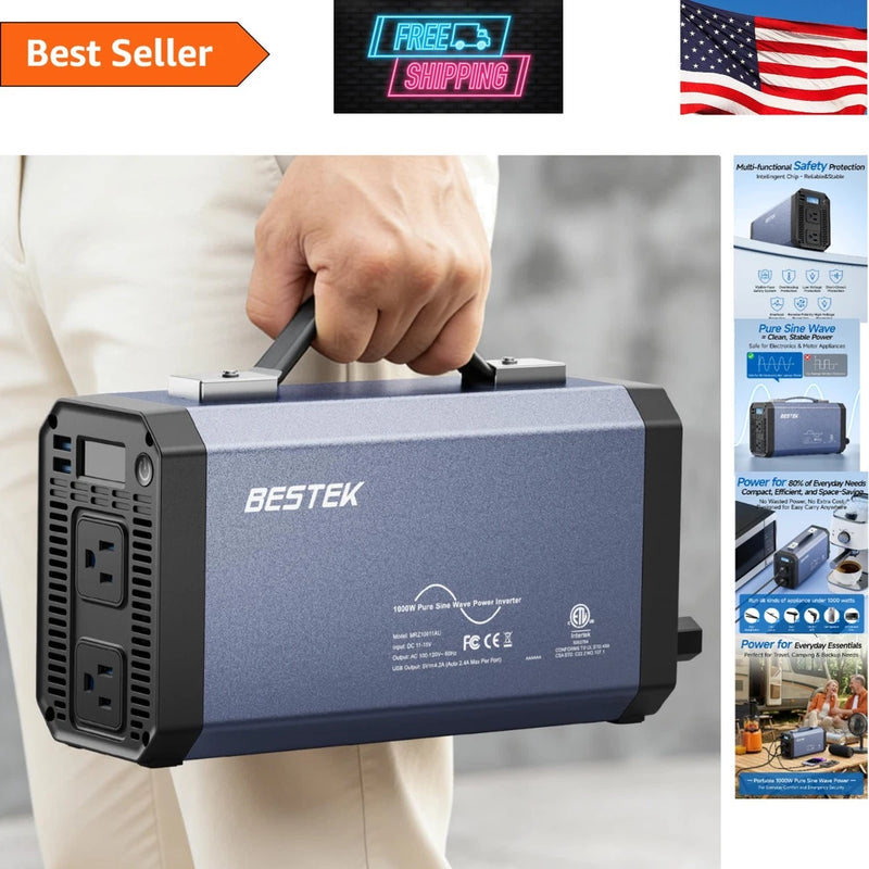 Compact 1000W DC to AC Power Inverter - Dual USB & LCD Display for Safe Charging