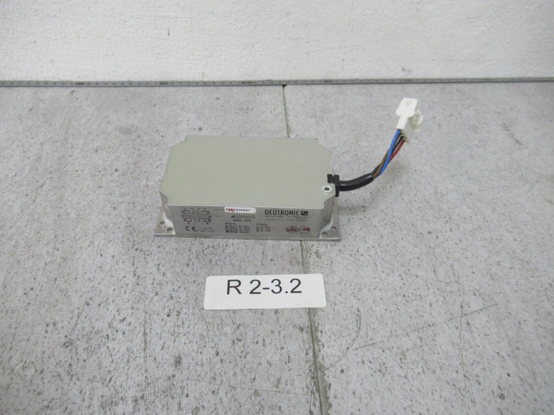 Deutronic DC-DC voltage converter with connector wires, rectangular metal case