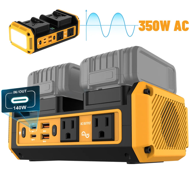 Pure Sine Wave 350W Power Inverter For DeWalt20VBattery 120V AC 140W Fast Charge
