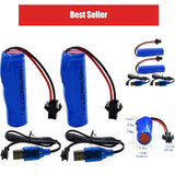 Blomiky 2 Pack 3.7V 800mAh Li-ion RC Battery SM 2P Plug USB Cable Battery