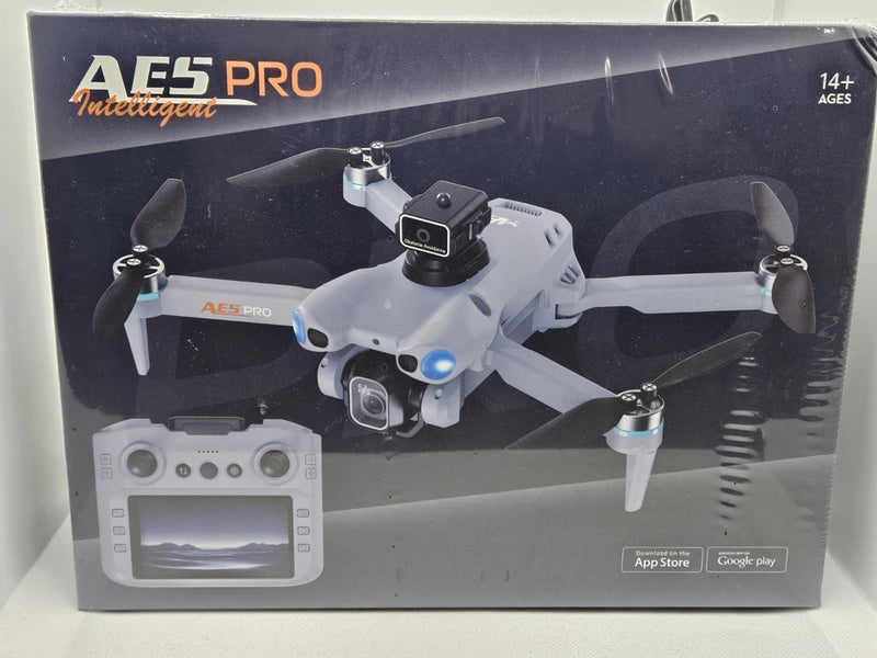 AE5 Pro white quadcopter drone with dual cameras and four rotors