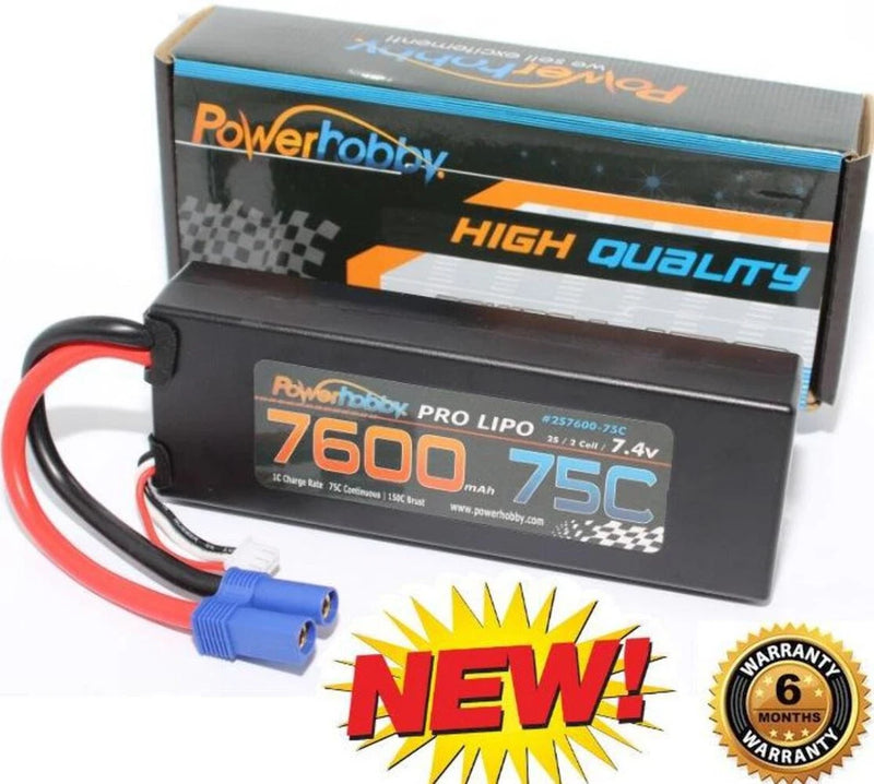 7600mAh 2S 7.4V 75C Hard Case LiPo EC5 Plug Powerhobby PHB2S760075EC5 Battery
