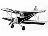 Black and white RC biplane airplane with four wheels and angled wings