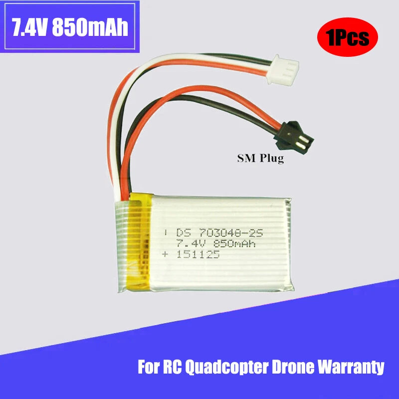 850mAh 7.4V 25C SM Plug 703048 Li-Po Battery for RC Quadcopter Drone Warranty