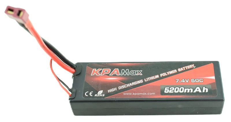 KPA Max 2S LiPo battery pack, 7.4V 5200mAh, with red/black wires and connector