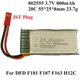 800mAh 3.7V Rechargeable LiPo Battery JST for DFD F181 F187 F163 H12C RC Drone Battery