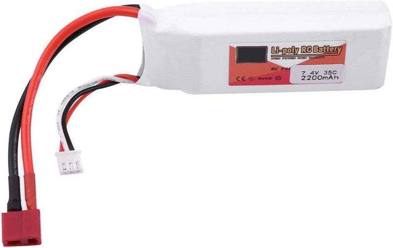 7.4V 2200mAh 35C Rechargeable LiPo Battery with T Plug for RC Cars Airplanes