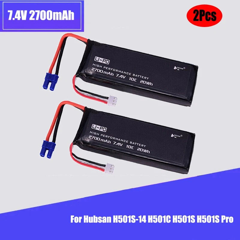 2PCS 7.4V 2700mAh Drone Li-po Battery + Charger For Hubsan H501S-14 H501C H501S
