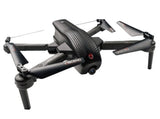 Video drone quadcopter with four foldable arms and black body