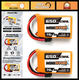 650mAh 3S LiPo Battery 11.1V 70C XT30U Plug for Mini Quad FPV Drone UAV (2 Pack) Battery