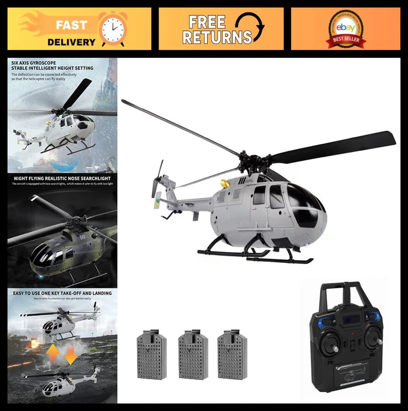 White RC helicopter drone toy with 6-axis stabilization and remote controller