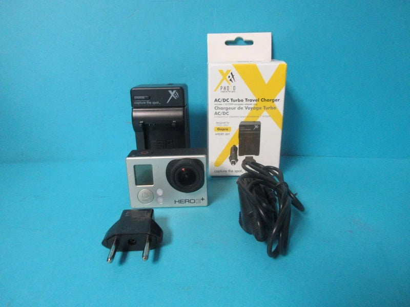 GoPro HERO3+ Plus silver action camera kit with charger and power adapter cord