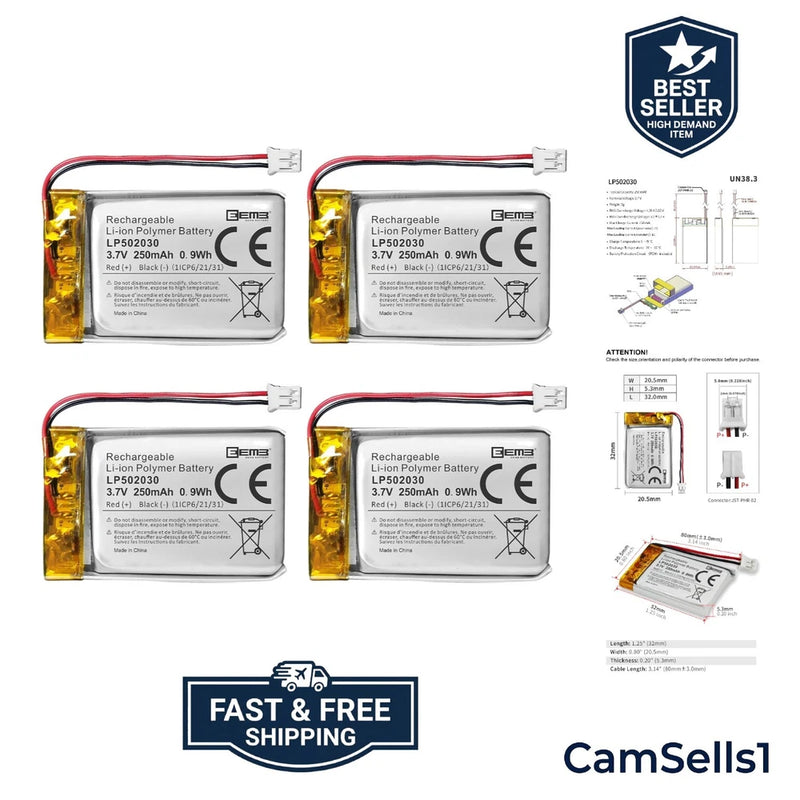 Reliable 4-Pack 3.7V 250mAh Rechargeable Batteries for Electronics & Gadgets Battery