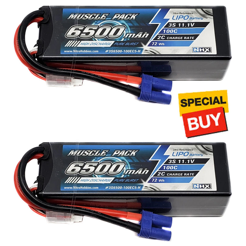 NHX Muscle Pack 3S 11.1V 6500mAh 100C Hard Case Lipo Battery (2) w/EC5 Connector Battery