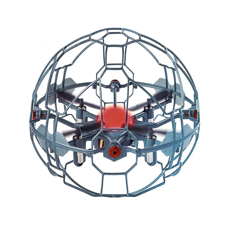 BANDAI hand-controlled drone with circular protective cage and red center motor hub