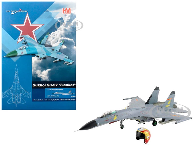 1/72 scale gray J-11A fighter jet model with helmet figure and landing gear
