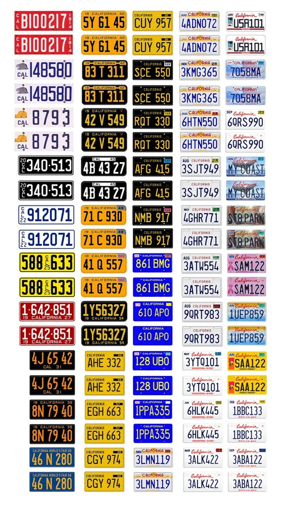 1/18 scale model car assorted USA California license plates state tags 1:18