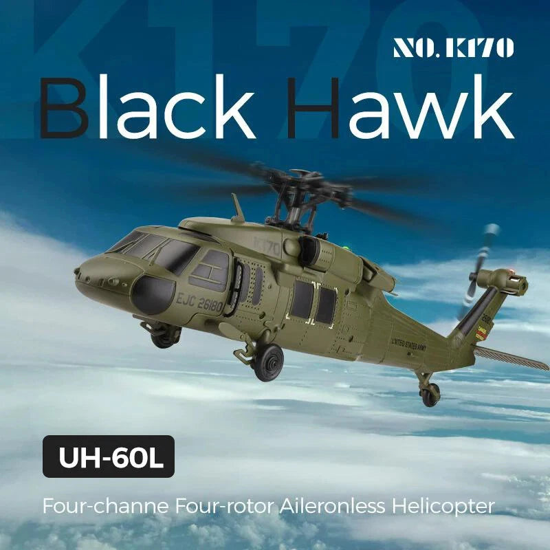 Olive green RC helicopter with four rotors and landing skids
