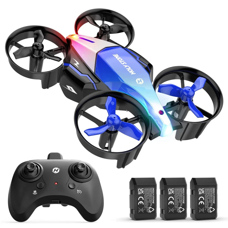 RC quadcopter drone with controller and three rechargeable batteries
