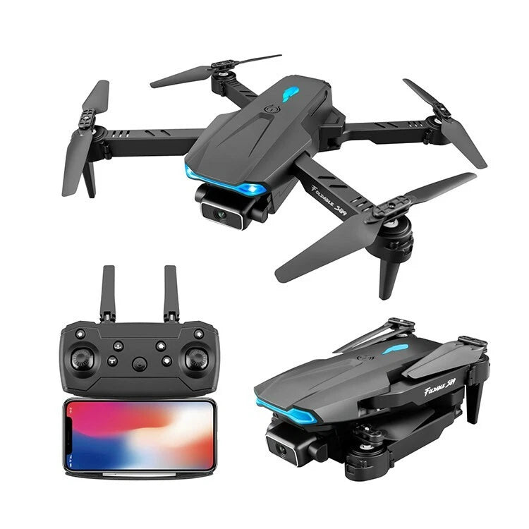 Lightweight quadcopter drone with 4K camera, black body and folding arms, plus controller
