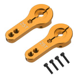Gold 25T aluminum servo arm horns with screws, 2-pack for RC steering.
