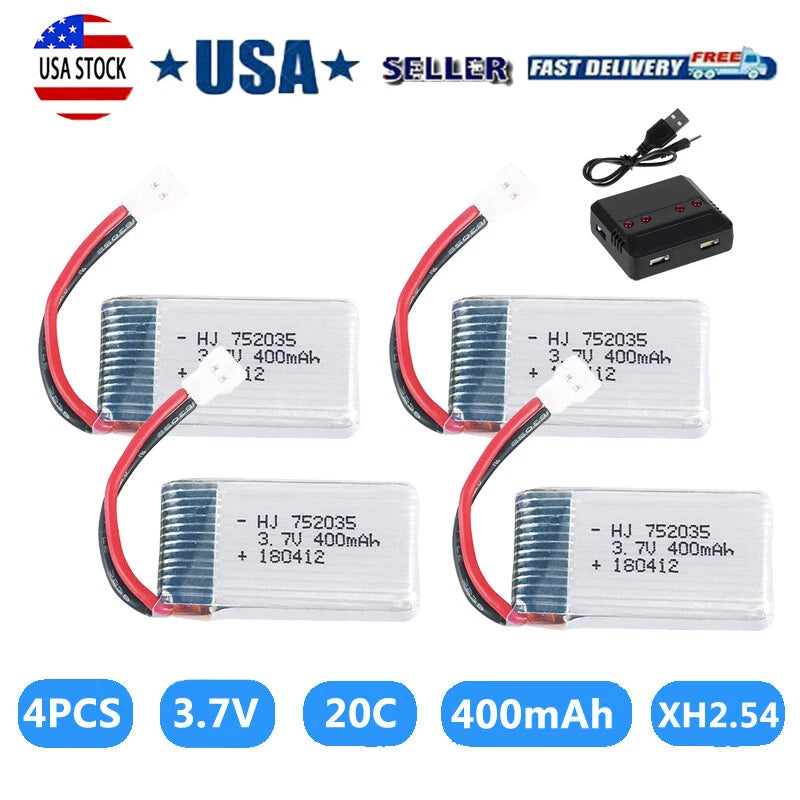 4pcs 752035 400mAh 3.7V RC LiPo Battery For RC Drone X5CX M68 905 CX-30 Toys