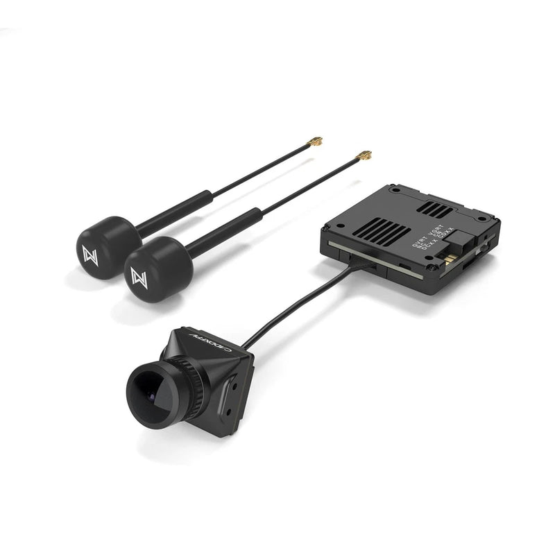 FPV drone air unit kit with dual black antennas and front camera module