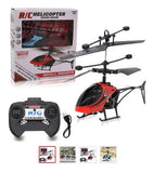 Red micro remote-controlled helicopter with black controller