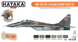 Model paint set, small bottles with 4 color swatches for MiG-29 orange line scheme