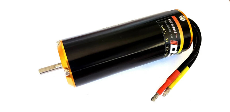 TP Power 4050 brushless motor with vented end cap, orange mounts, red/black wires