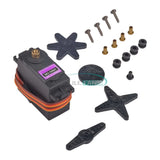 High-torque metal gear RC servo with mounting hardware and servo horns