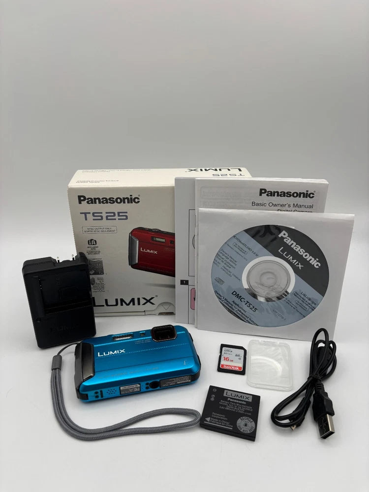 Panasonic Lumix DMC-TS25 16.1MP Digital Camera Blue Waterproof Bundle Tested