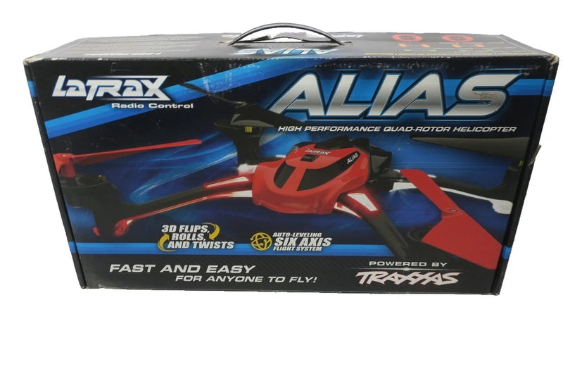 LaTrax Alias RC quad-rotor helicopter drone box, blue graphics and carry handle
