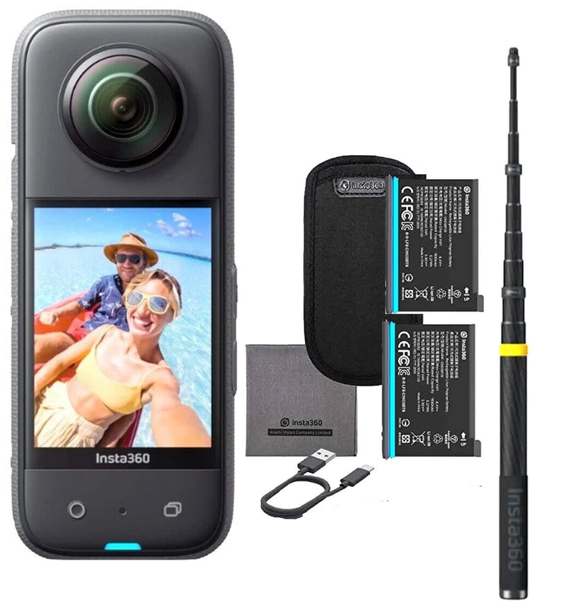 Insta360 X3 72MP Waterproof 5.7K 360?? VR Camera 118"Selfie Stick Extra Batterys