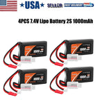 7.4V 1000mAh Lipo Battery 2S 35C w/ JST Plug for Wltoys 1/10 1/16 1/24 RC Cars