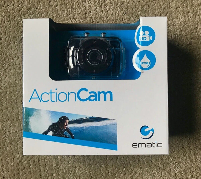 Ematic Action Cam - Waterproof, High Speed Recording Sports Camera + Mounts