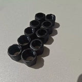Set of 10 black threaded water hose nuts, hex design with internal bore