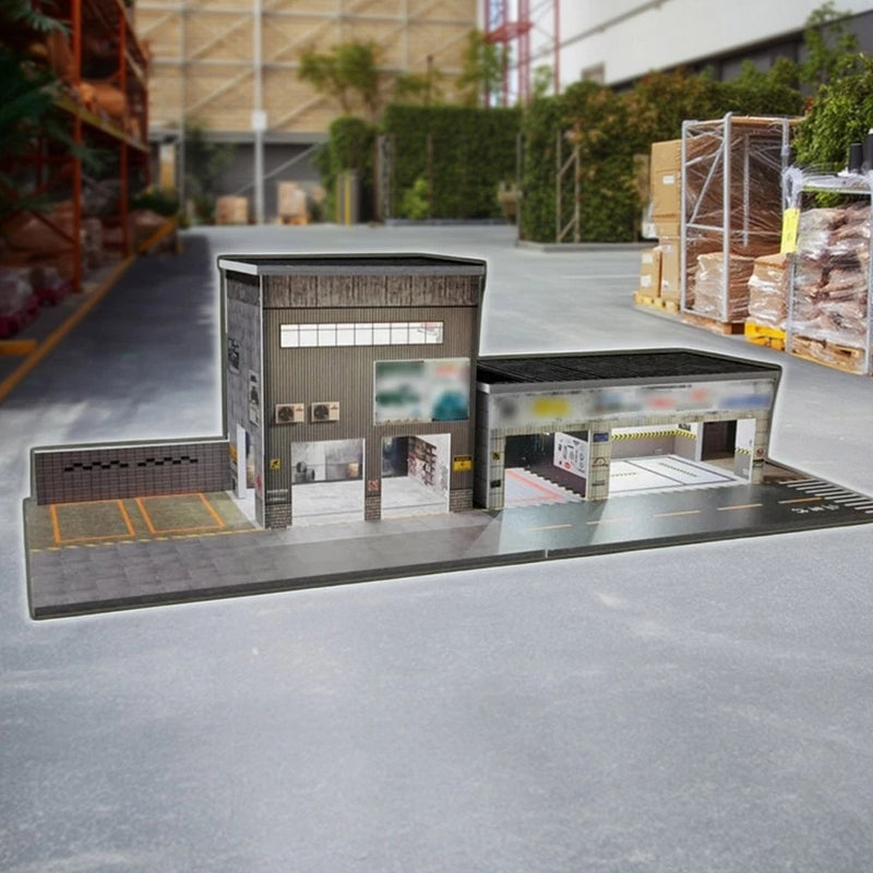 ?1/64 Diorama Diecast Garage Model LED Repair Shop Scene Parking Lot Model Scezi