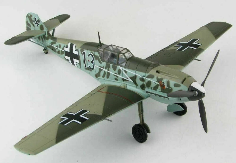 1:48 scale Messerschmitt BF 109E-4 model airplane with green camouflage and cross decals