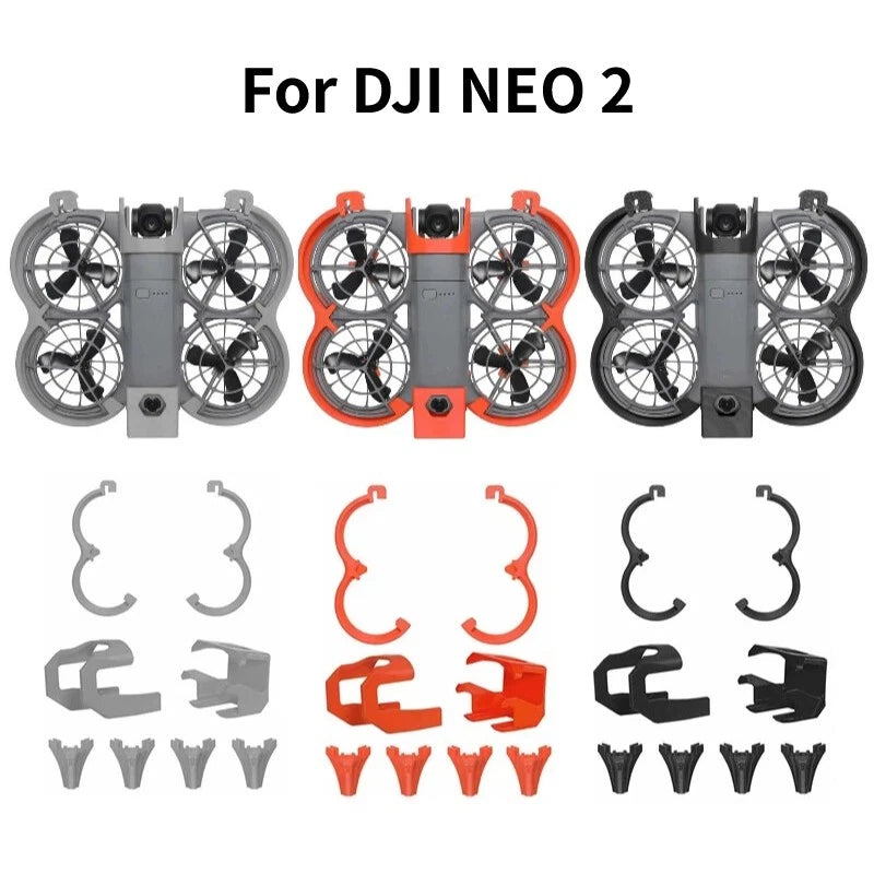 Drone full armor protector kit with prop guards and landing gear, black/gray, orange trim