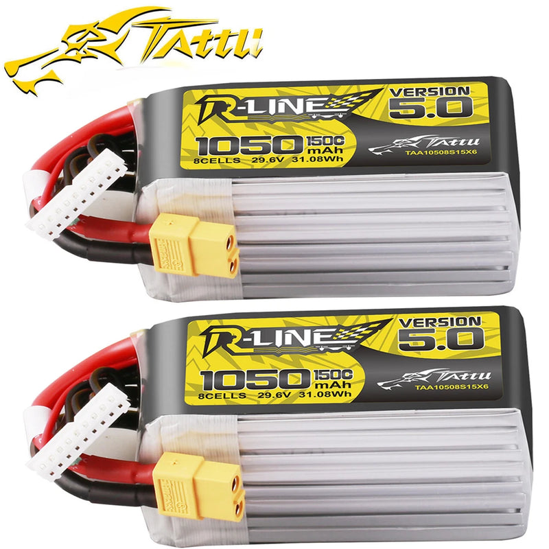 2X Tattu R-Line 1050mAh 150C 29.6V 8S Lipo Battery XT60 For FPV Racing Quadcopte